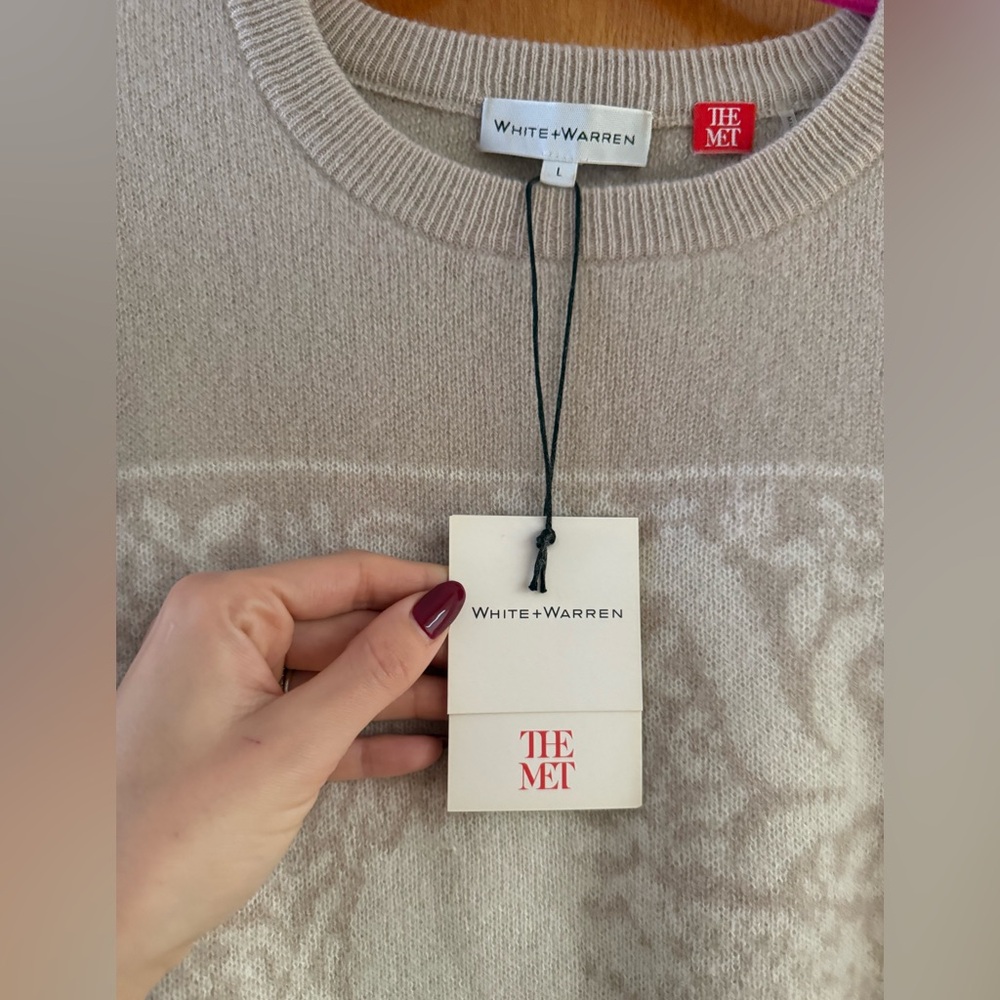 NWT New White + Warren Beige Crewneck Sweater Collab with Met Museum of Art - Picture 4 of 8